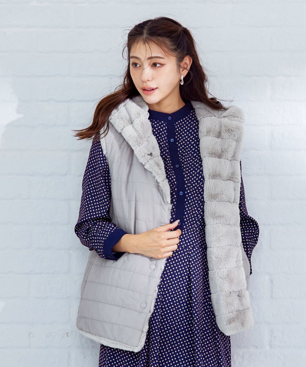 Tiaclasse 【2WAY】着回し自由のリバーシブルキルトフェイクファーベスト 