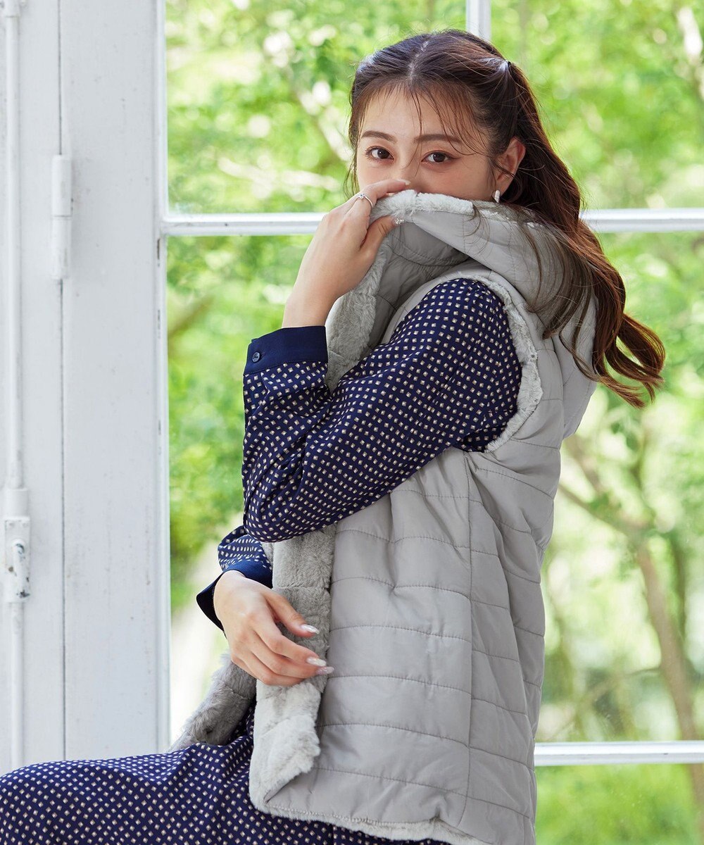 Tiaclasse 【2WAY】着回し自由のリバーシブルキルトフェイクファーベスト 