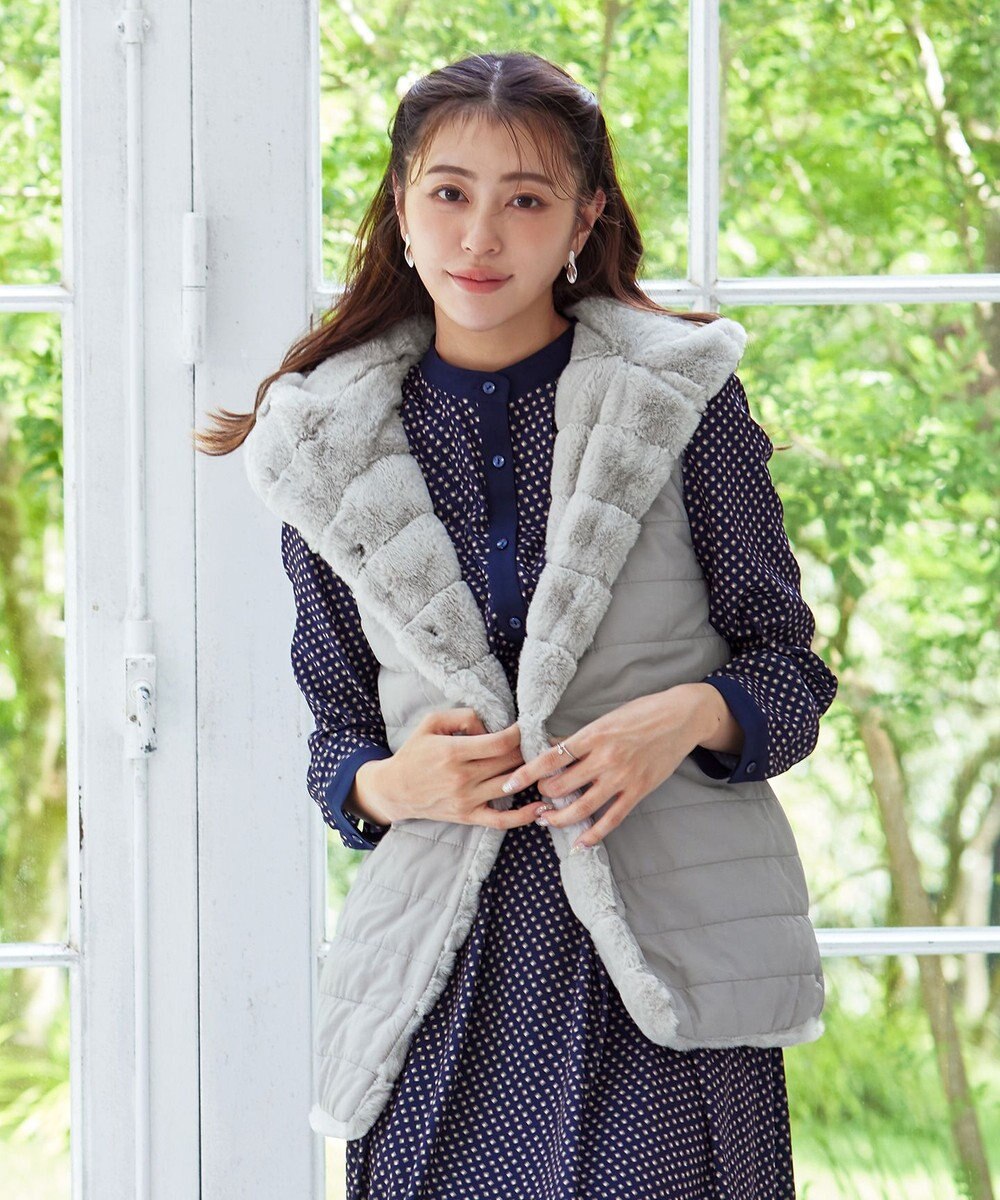 Tiaclasse 【2WAY】着回し自由のリバーシブルキルトフェイクファーベスト 