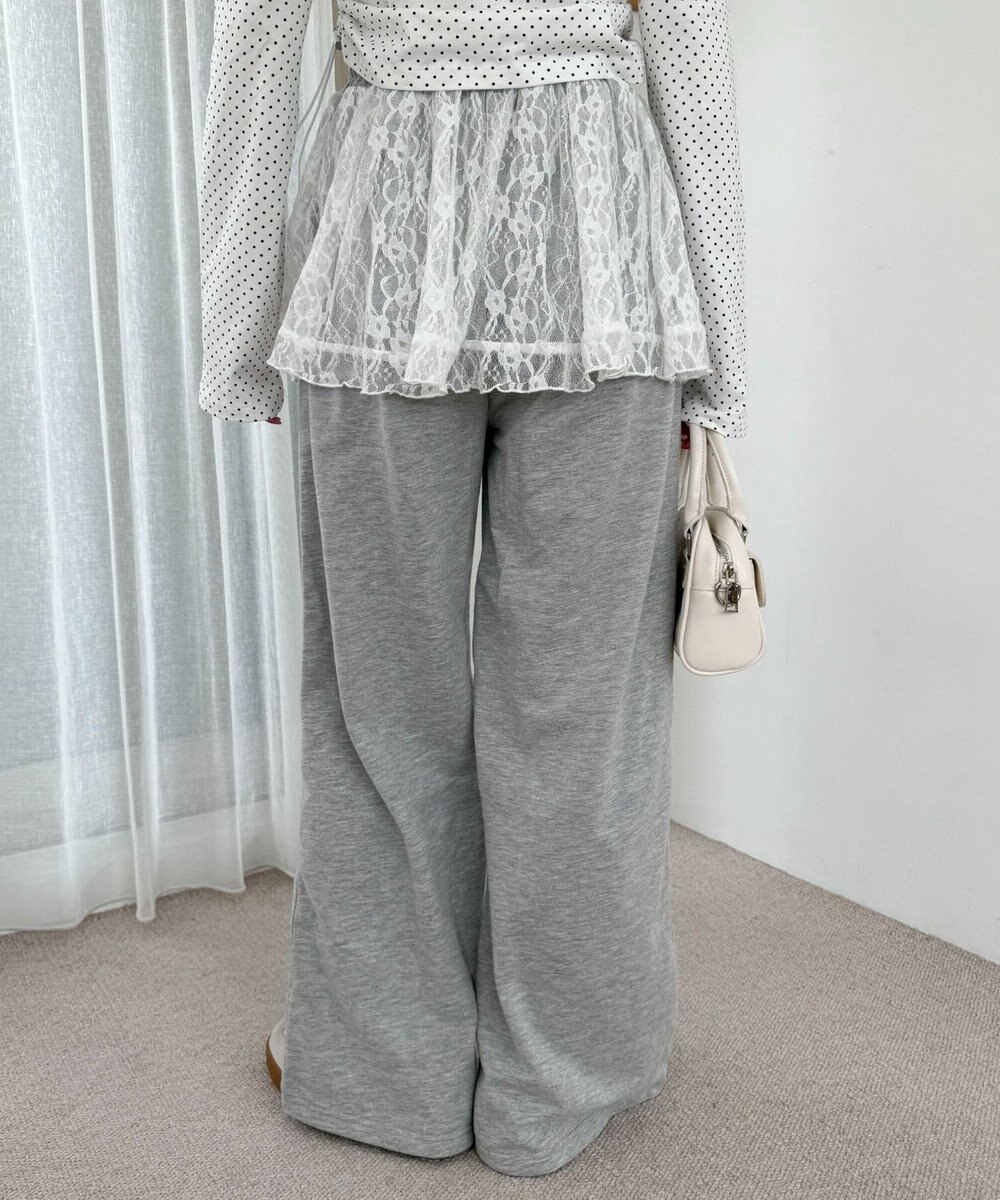 WEGO 【ウエストゴム】レースレイヤードスウェットパンツ 