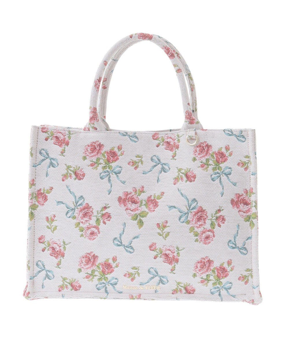 Maison de FLEUR ローズリボン柄ゴブランスクエアトートMバッグ 