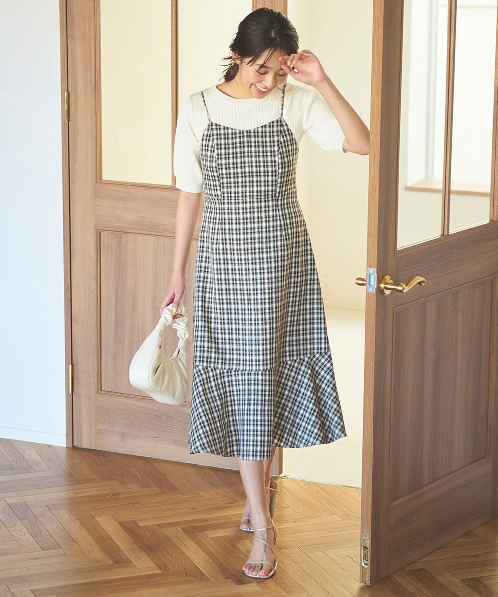 Feroux 【セットアイテム・洗える】パフスリーブニット×キャミソール ワンピース 