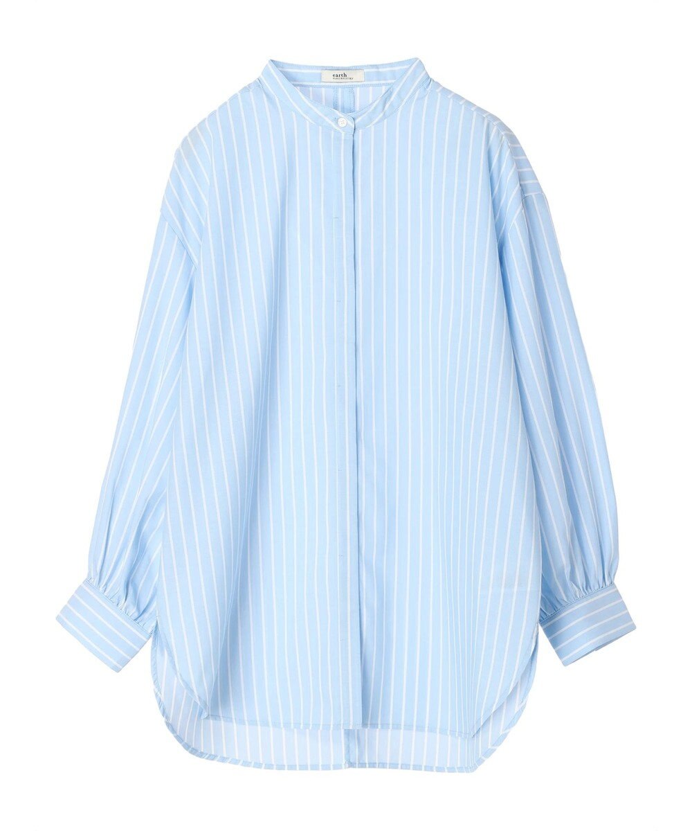 earth music&ecology バンドカラーストライプシャツ 