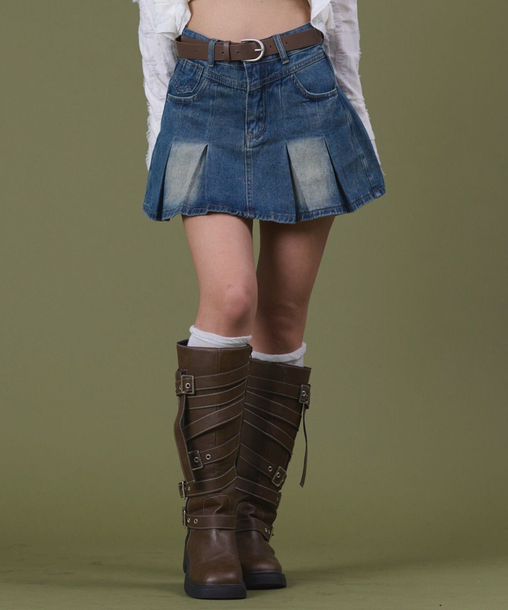 WEGO タックプリーツデニムミニスカパン 