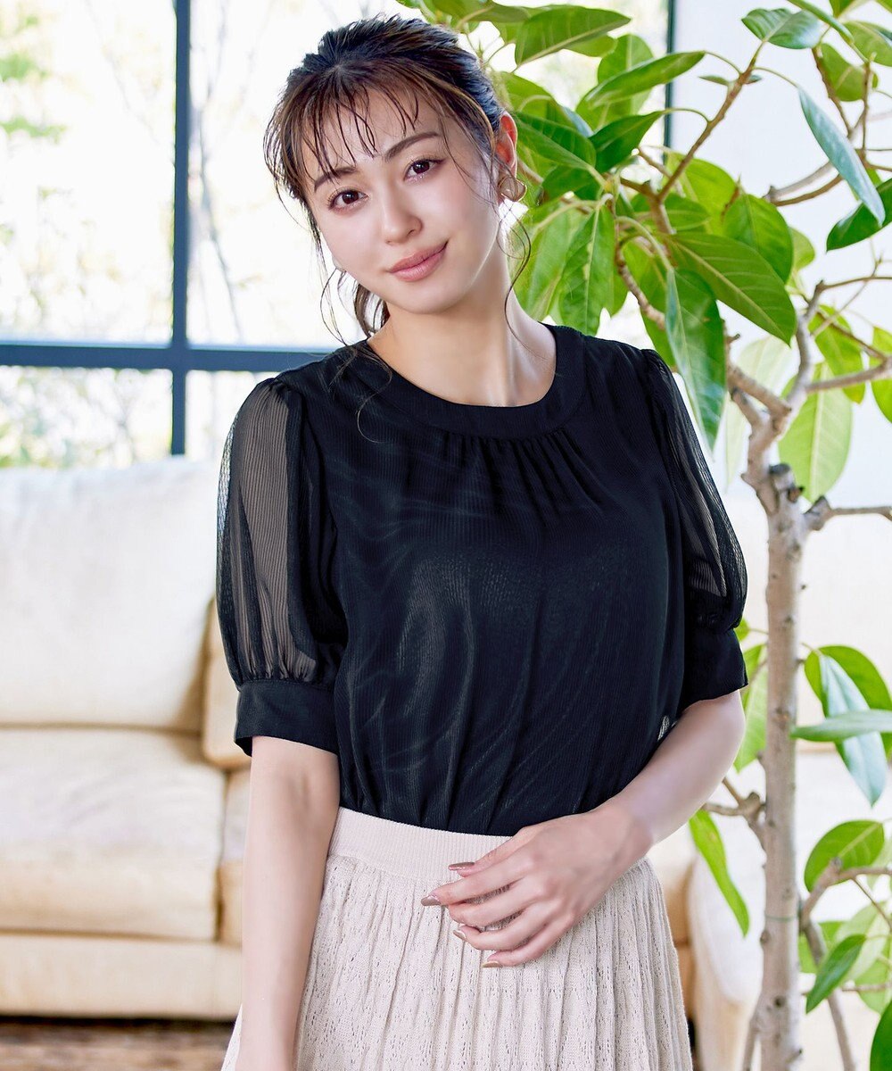 Tiaclasse 【洗える】ドビーシフォンパフスリーブブラウス 