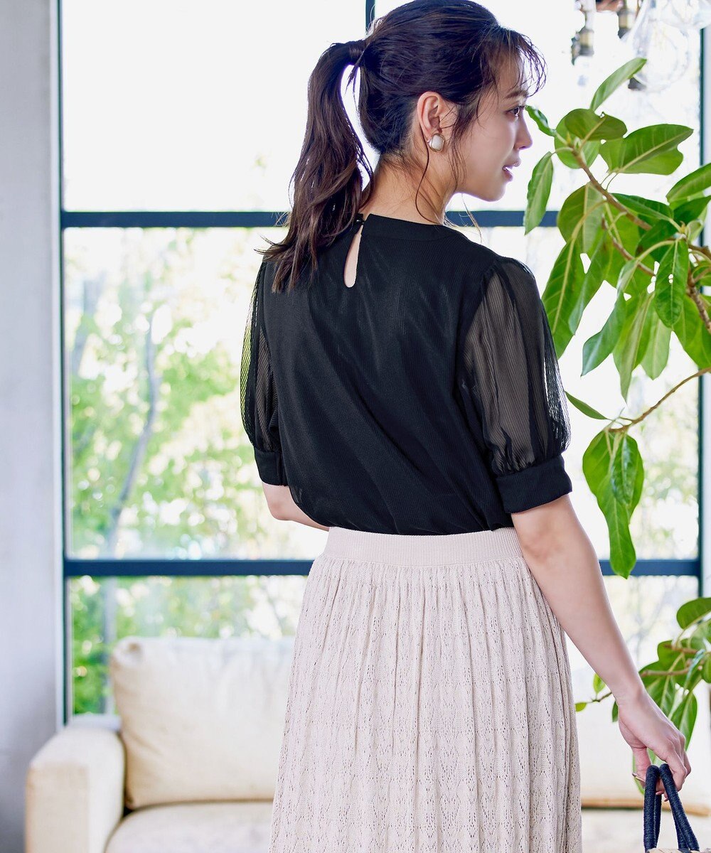 Tiaclasse 【洗える】ドビーシフォンパフスリーブブラウス 