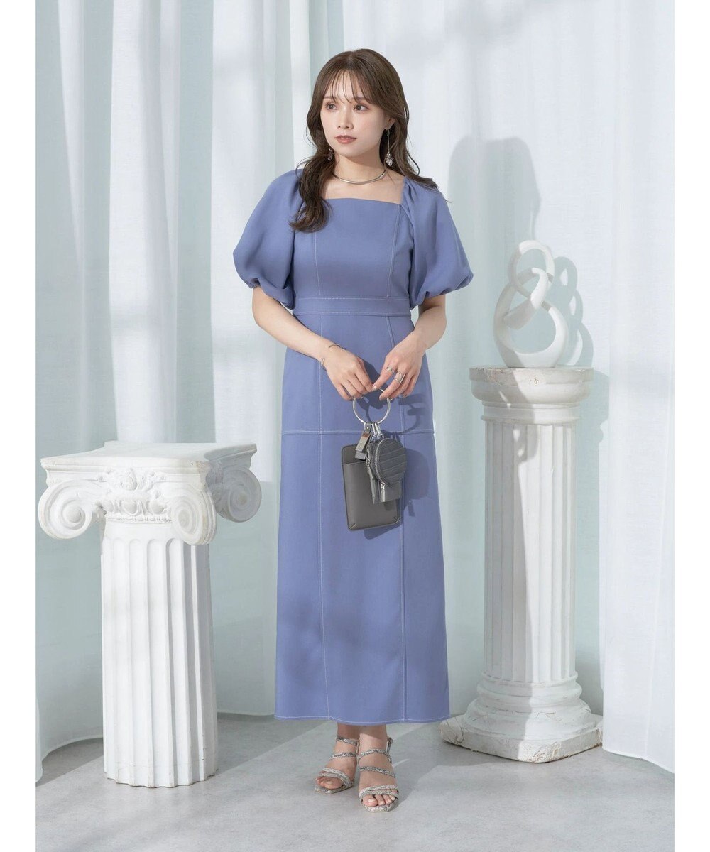 earth music&ecology 配色ステッチパフスリーブワンピース 