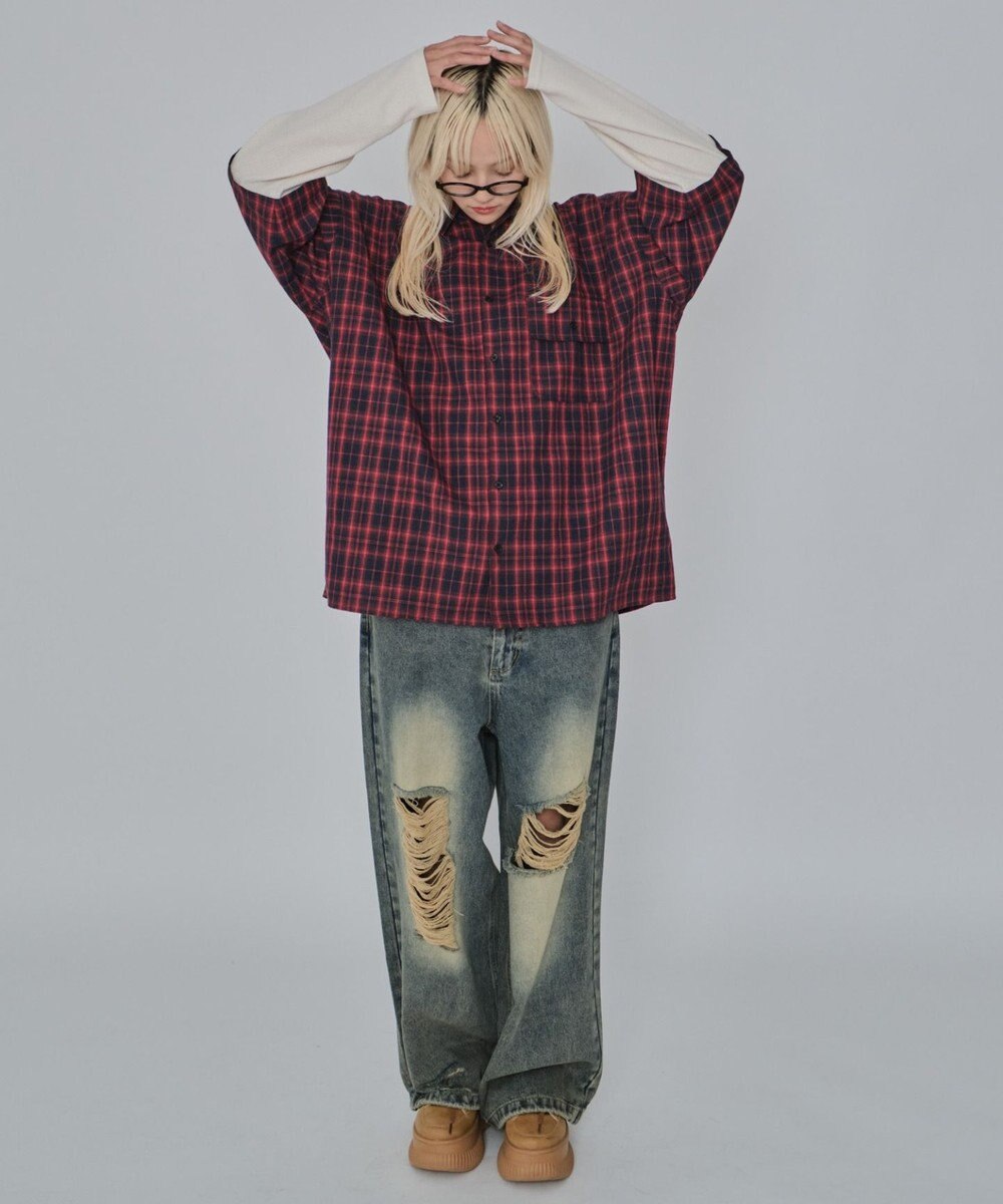 WEGO 【ユニセックス着用ITEM/MLサイズ展開】チェックレイヤードシャツ（LS） 