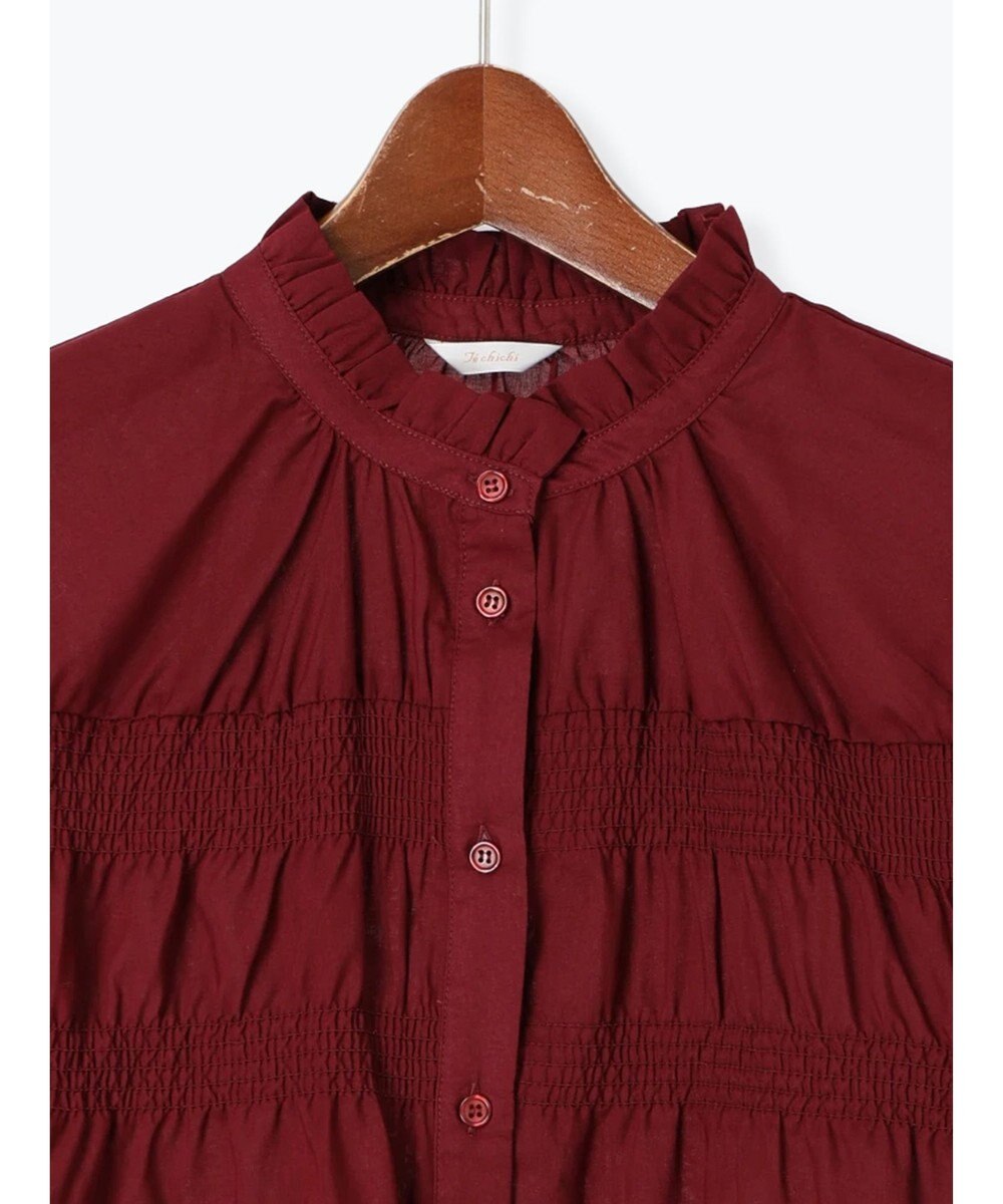 Te chichi スタンドフリル5分袖シャーリングブラウス 