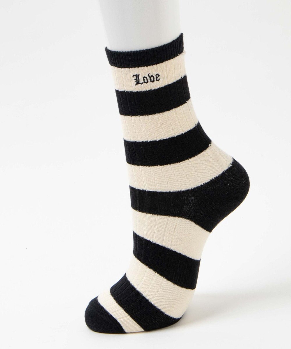 WEGO ロゴ刺繍ボーダークルーソックス 