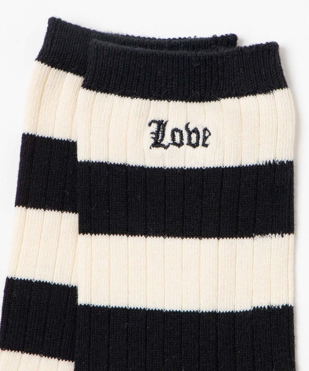 WEGO ロゴ刺繍ボーダークルーソックス 