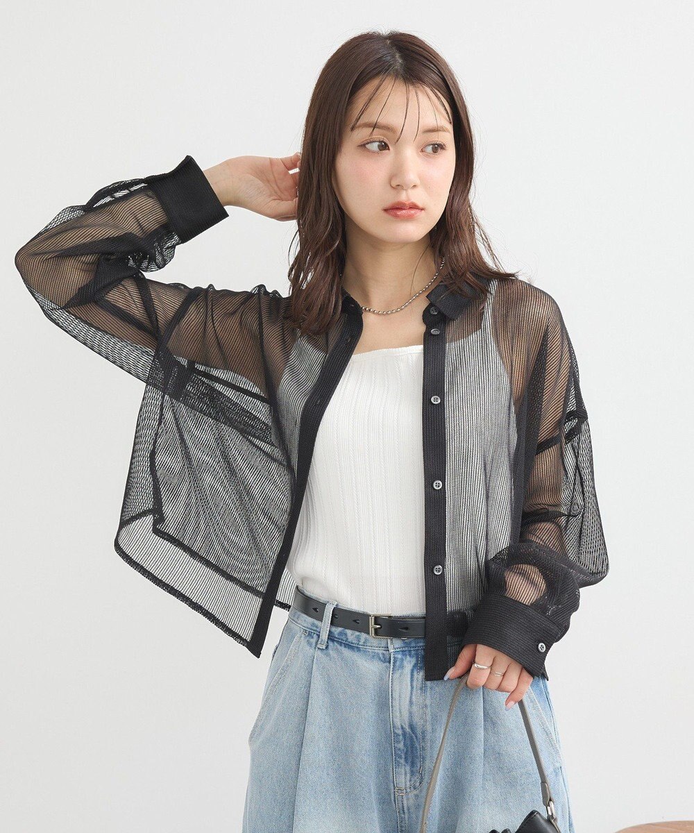 earth music&ecology メッシュストライプショートシャツ 