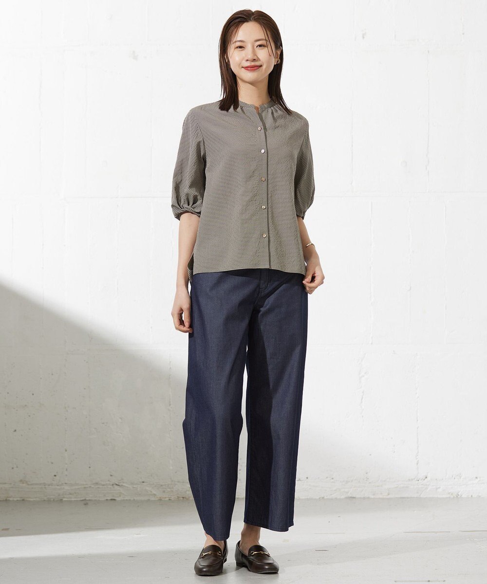 J.PRESS LADIES 【洗える】バイカラーギンガム&ストライプ ブラウス 