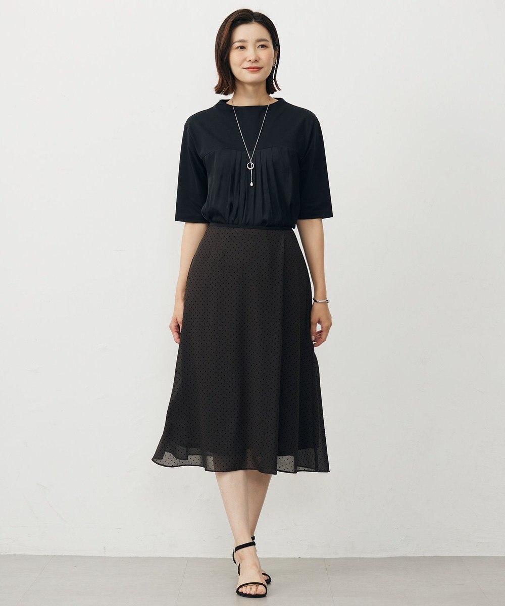 J.PRESS LADIES L 【洗える】ドットフロッキープリント フレア スカート 