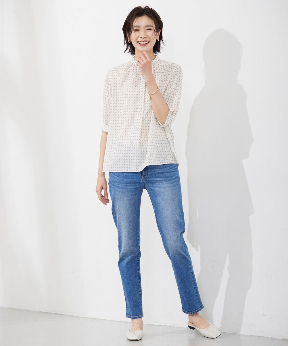 J.PRESS LADIES L 【洗える】 ジオメトリック スタンドカラー ブラウス 