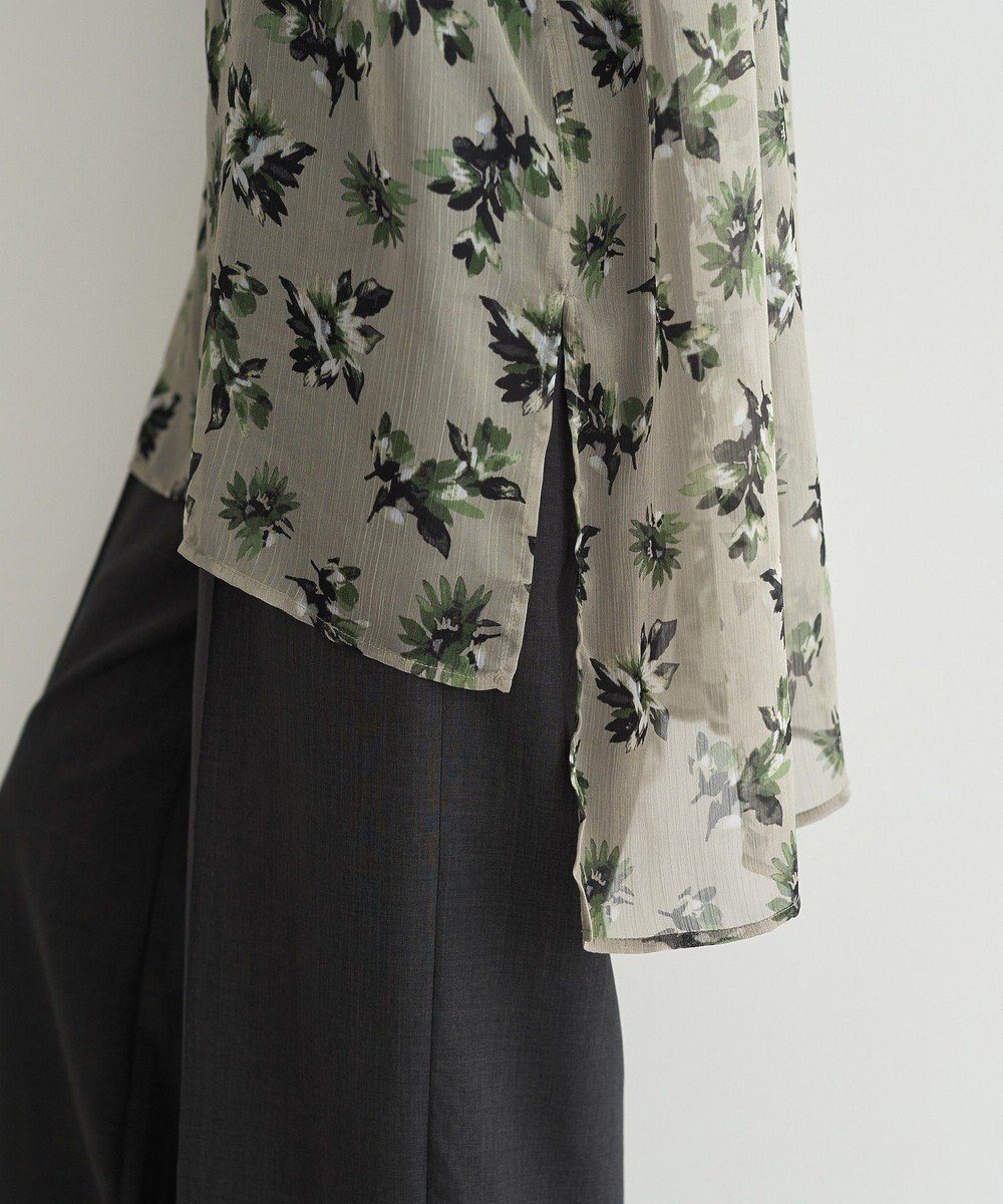 YECCA VECCA フラワー柄シアーロングシャツ 