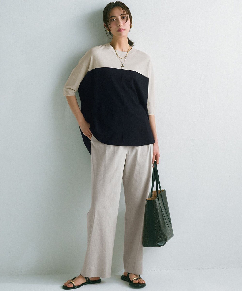 23区 【洗える】リネンレーヨンストレッチ ドロスト ワイド パンツ 
