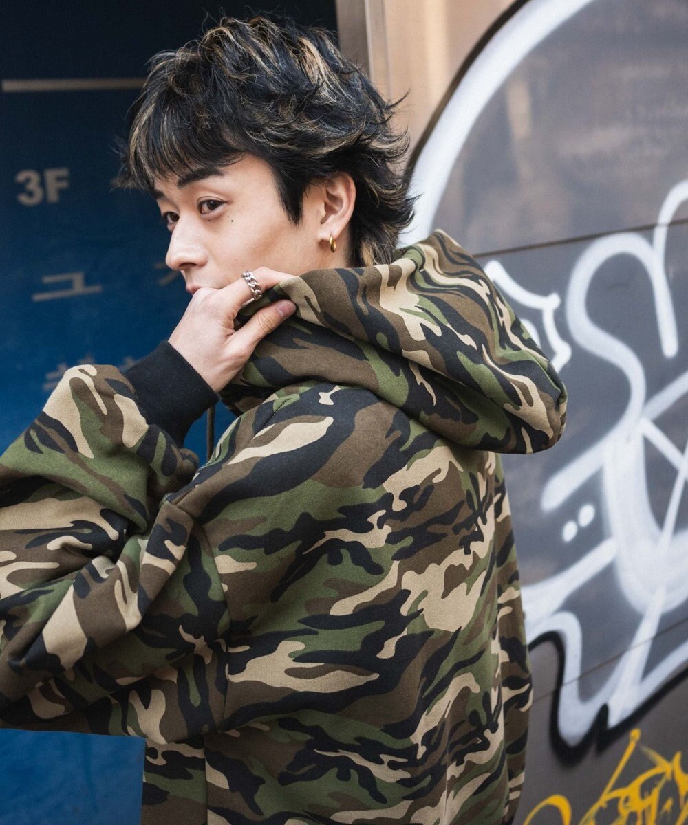 WEGO 【ユニセックス着用ITEM/MLサイズ展開】カモフラグラフィックZIPパーカー 