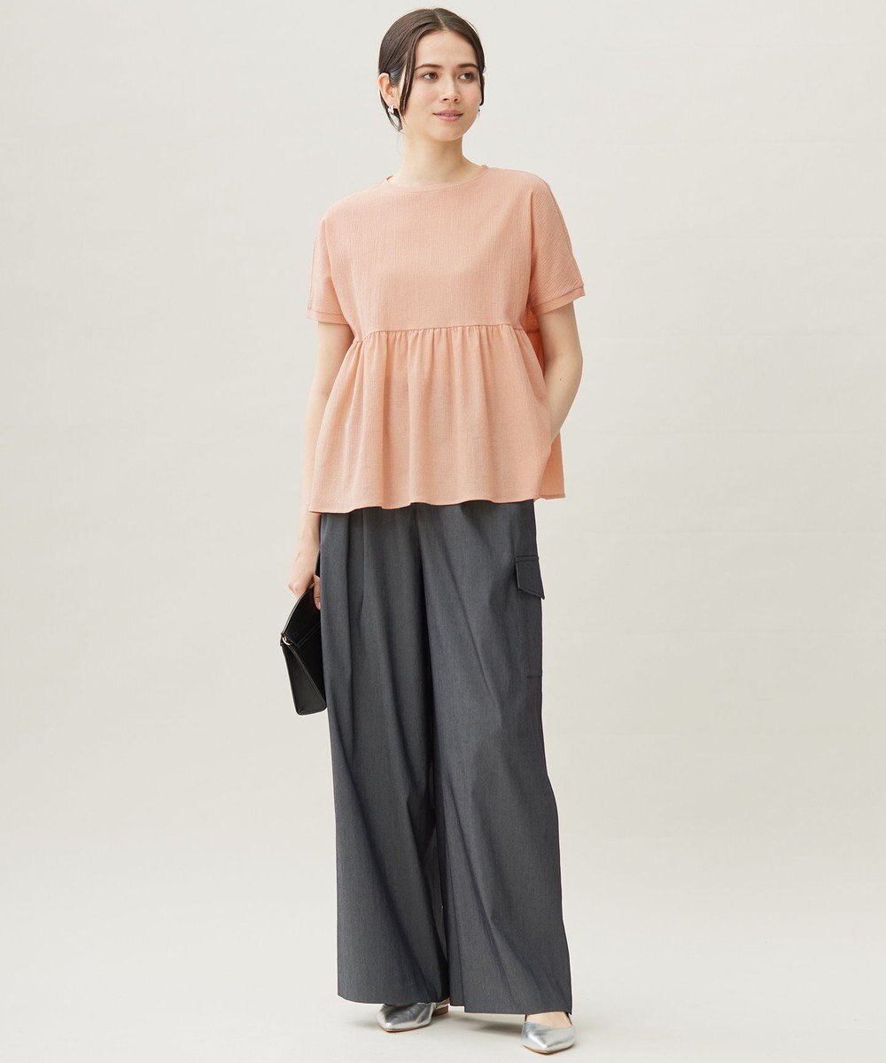 自由区 【洗える】リネンサッカーコンビペプラム カットソー 