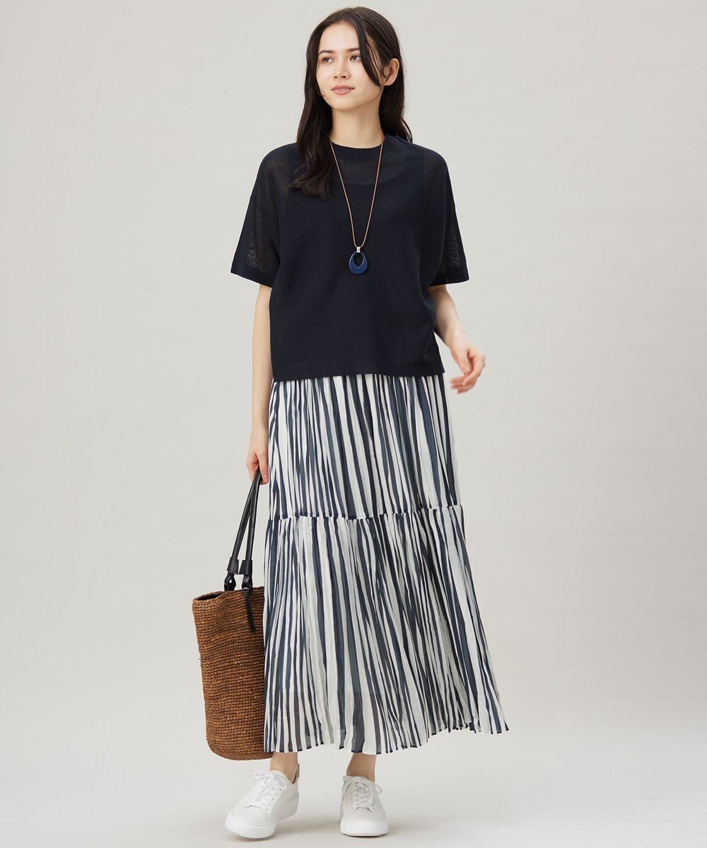 自由区 L 【接触冷感・洗える】ハンドワッシャープリーツストライプ スカート 