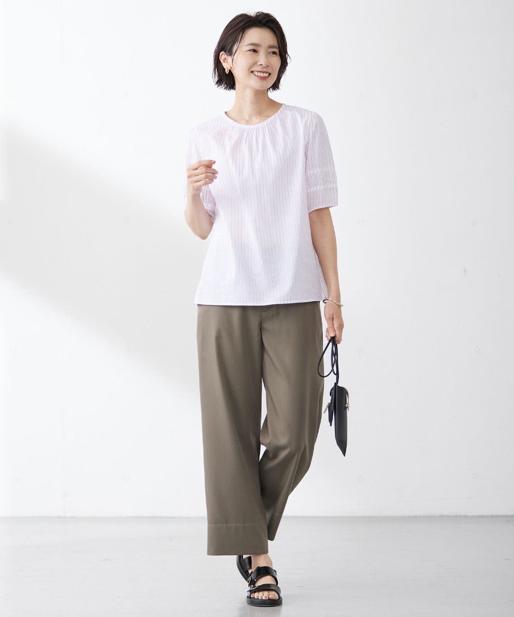 J.PRESS LADIES 【洗える】BEZ空羽ストライプ クルーネック ブラウス 