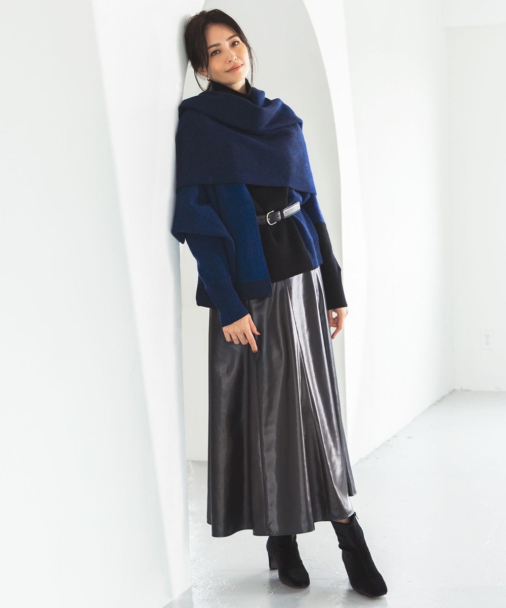 ICB L 【洗える】サテンワックスヴィンテージ フレアスカート 