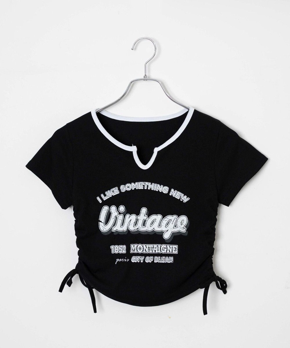 WEGO 配色サイドギャザーVネックT 