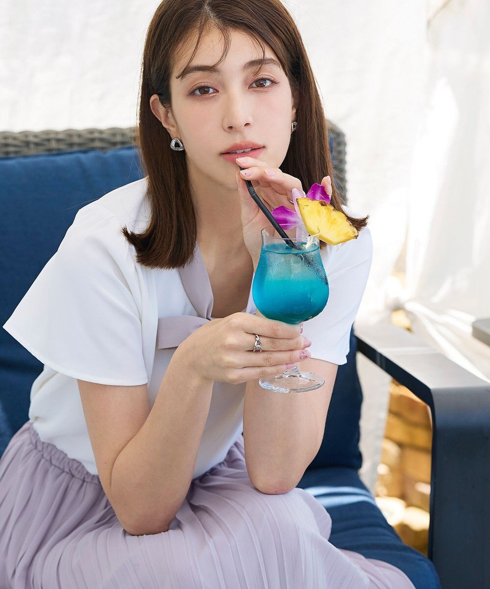 Tiaclasse 【洗える】配色リボンタイブラウス 