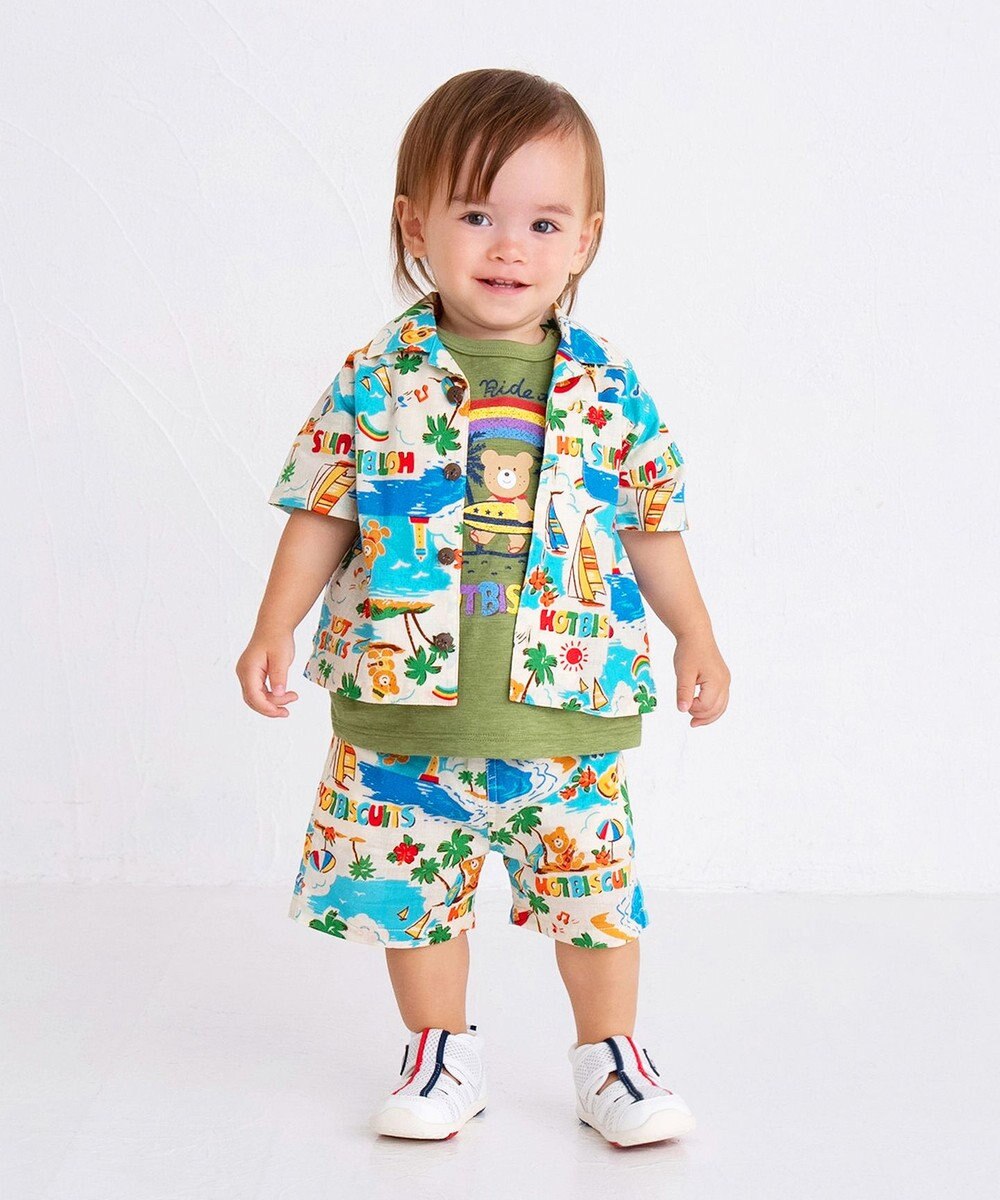 MIKI HOUSE HOT BISCUITS 【80-120cm】 サーフ柄 スラブ天竺 半袖Tシャツ 