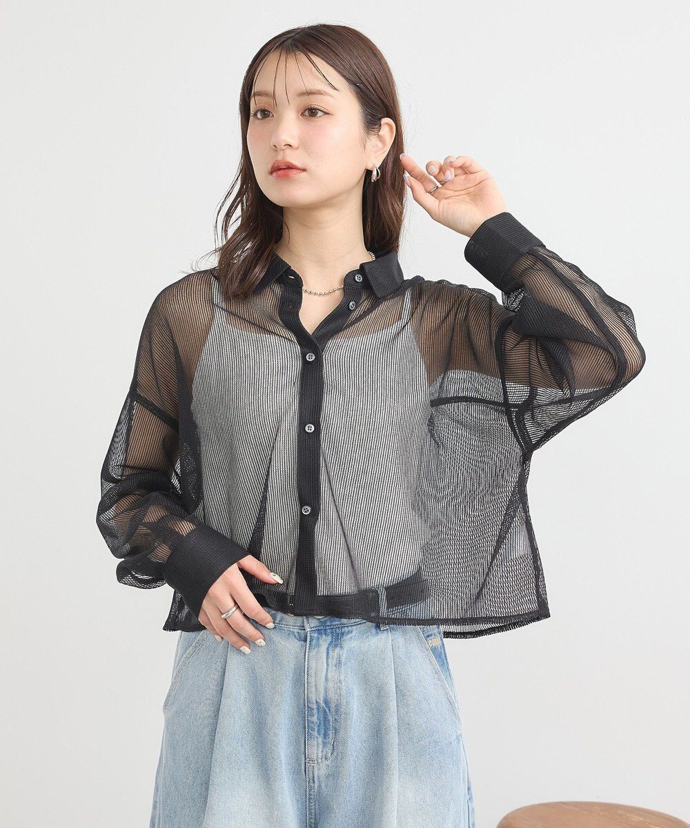 earth music&ecology メッシュストライプショートシャツ 