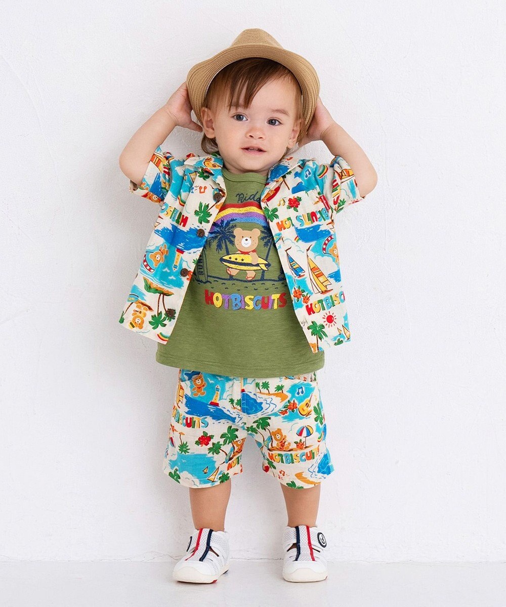 MIKI HOUSE HOT BISCUITS 【80-120cm】 サーフ柄 スラブ天竺 半袖Tシャツ 