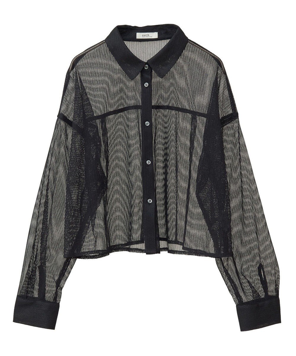 earth music&ecology メッシュストライプショートシャツ 