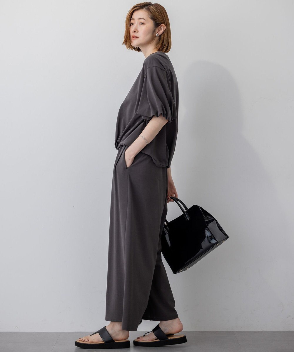 23区 L 【接触冷感/洗える】ツイストコットンプレーティング ワイド パンツ 