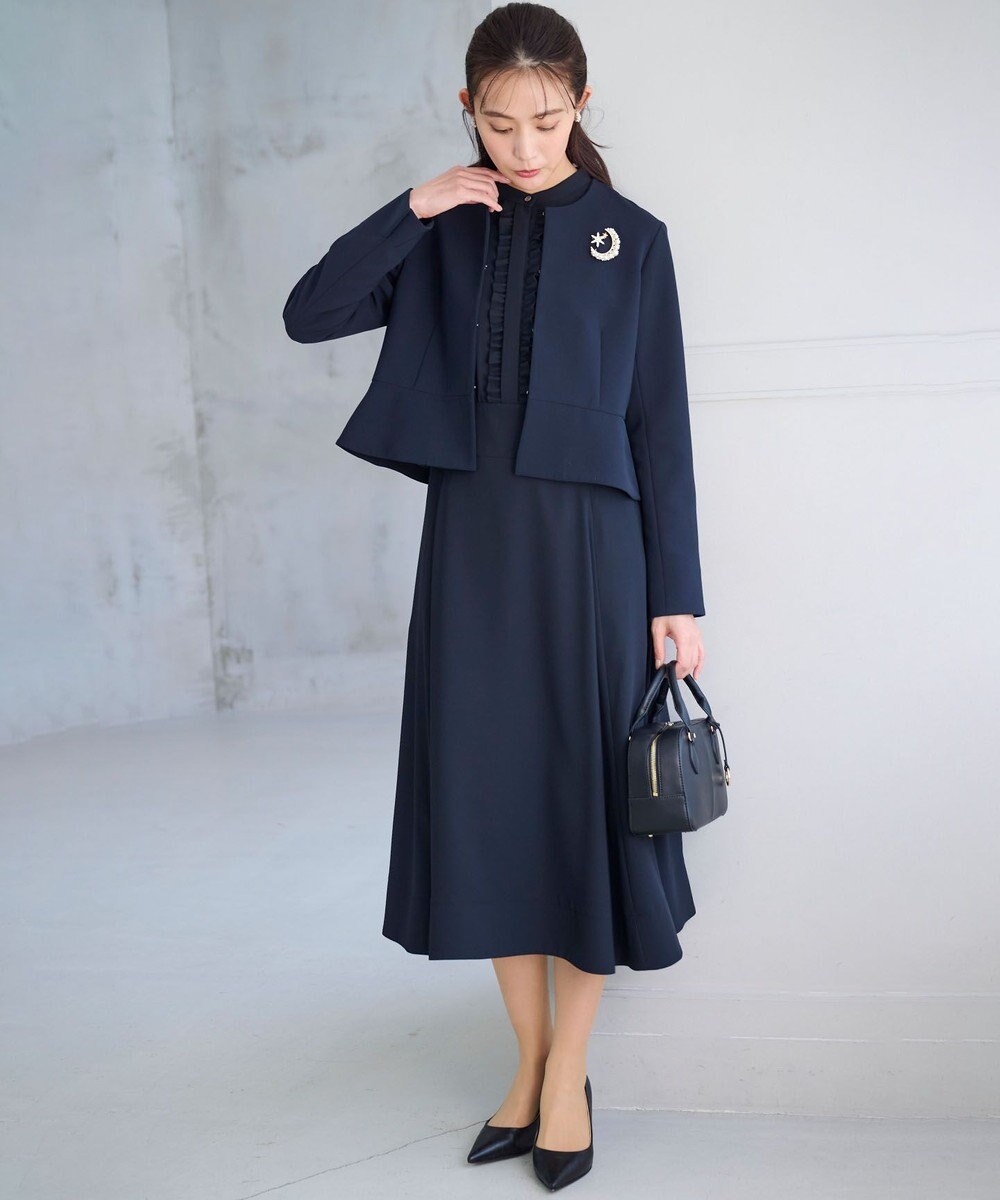 組曲 L 【WEB限定・KUMIKYOKU NAVY】コンフォータブルドレープ ノーカラージャケット 