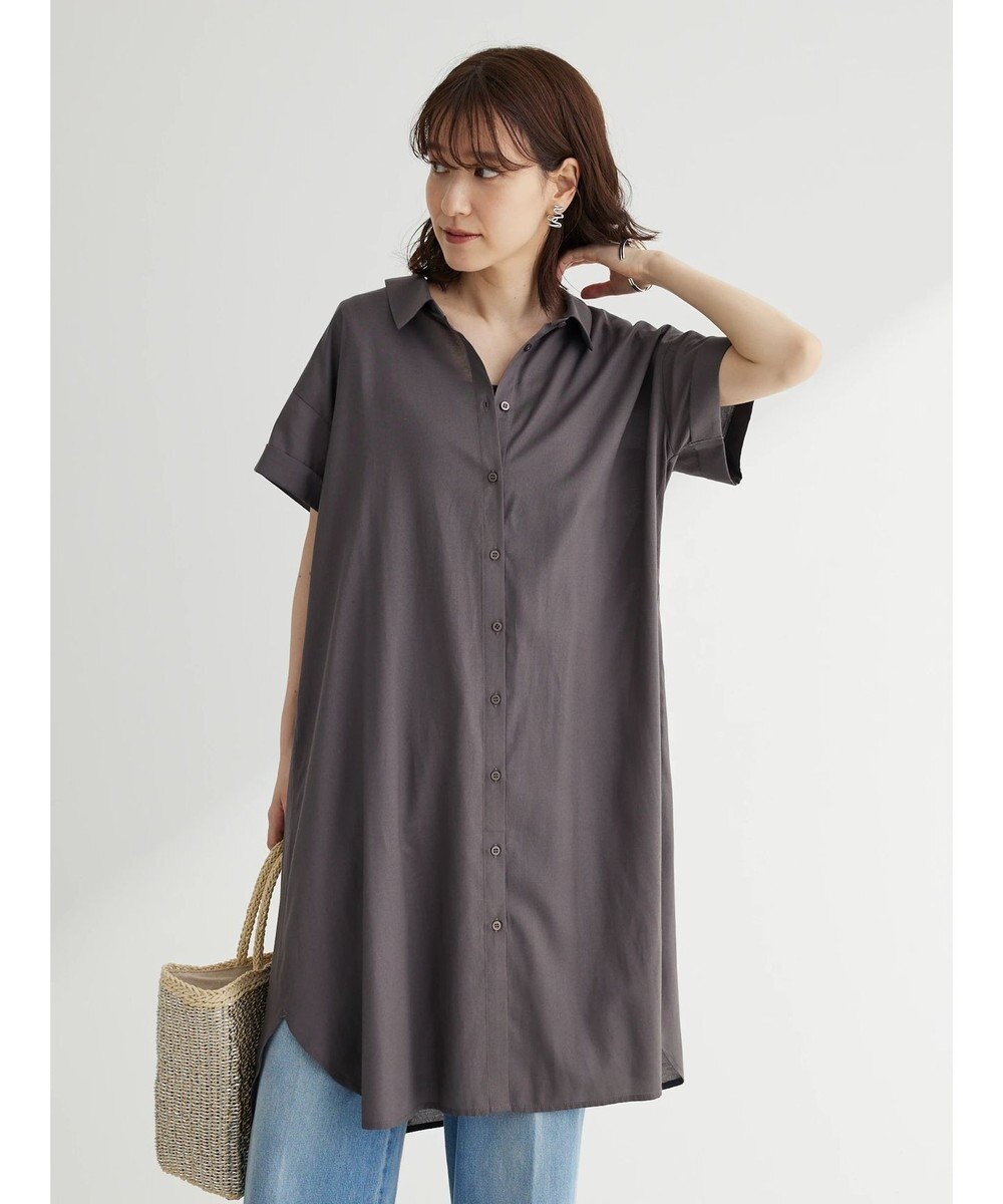 Green Parks ミディ丈半袖シャツワンピース 