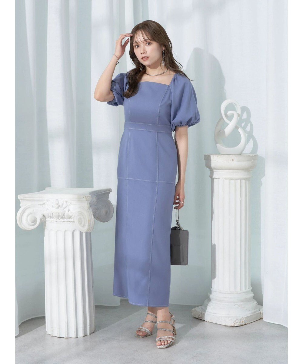 earth music&ecology 配色ステッチパフスリーブワンピース 