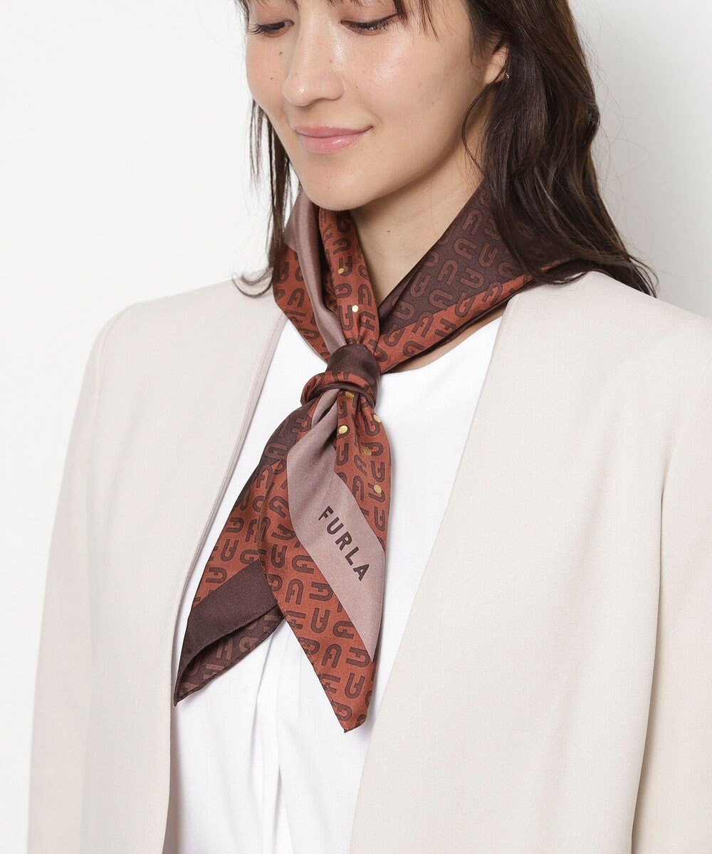 MOONBAT FURLA(フルラ)シルクツイル アーチロゴ スカーフ 65cm×65cm 