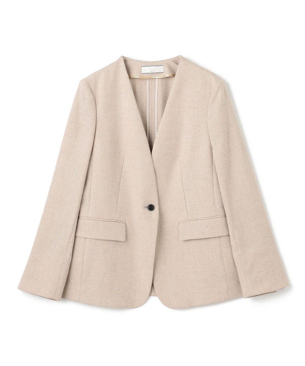 BEIGE， 【洗える】CAROLE / リネンライクノーカラーハーフ丈ジャケット 