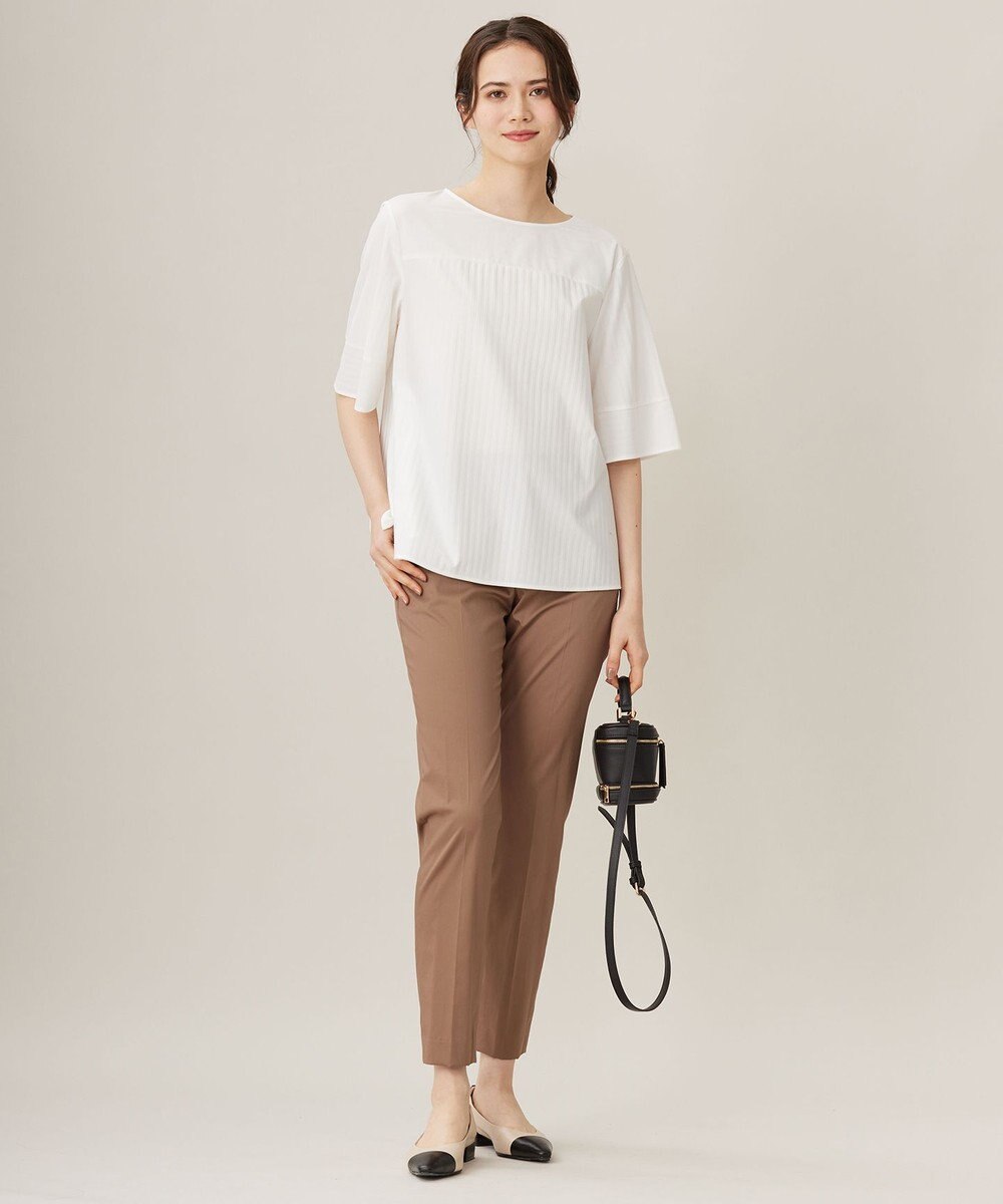 自由区 【接触冷感・洗える】コットンサテンストレッチテーパード パンツ 