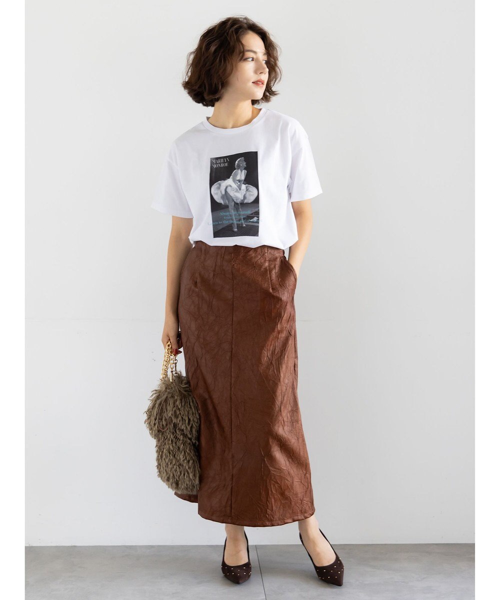 Te chichi クラックレザーライクナロースカート 