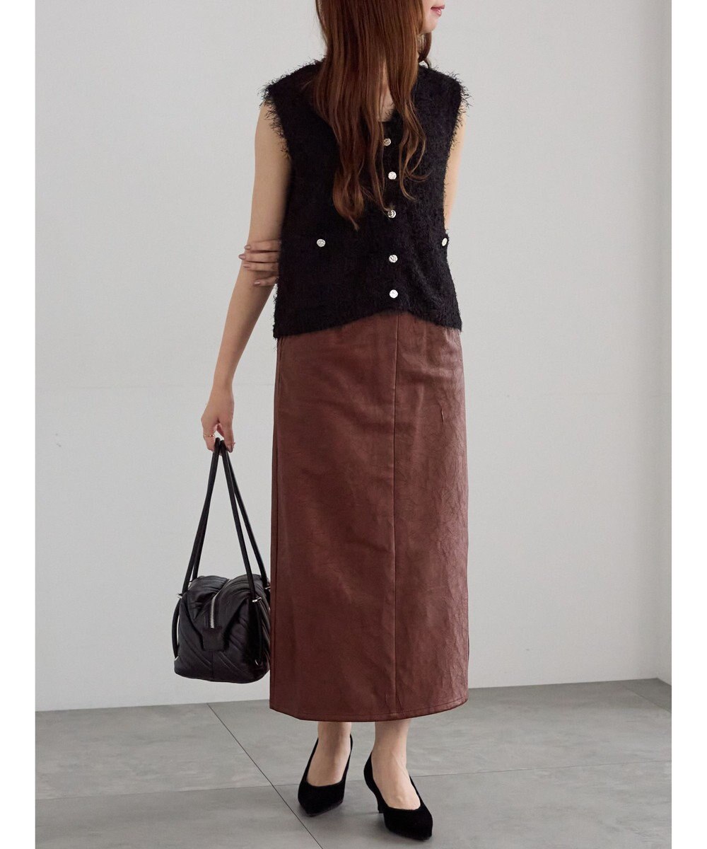 Te chichi クラックレザーライクナロースカート 