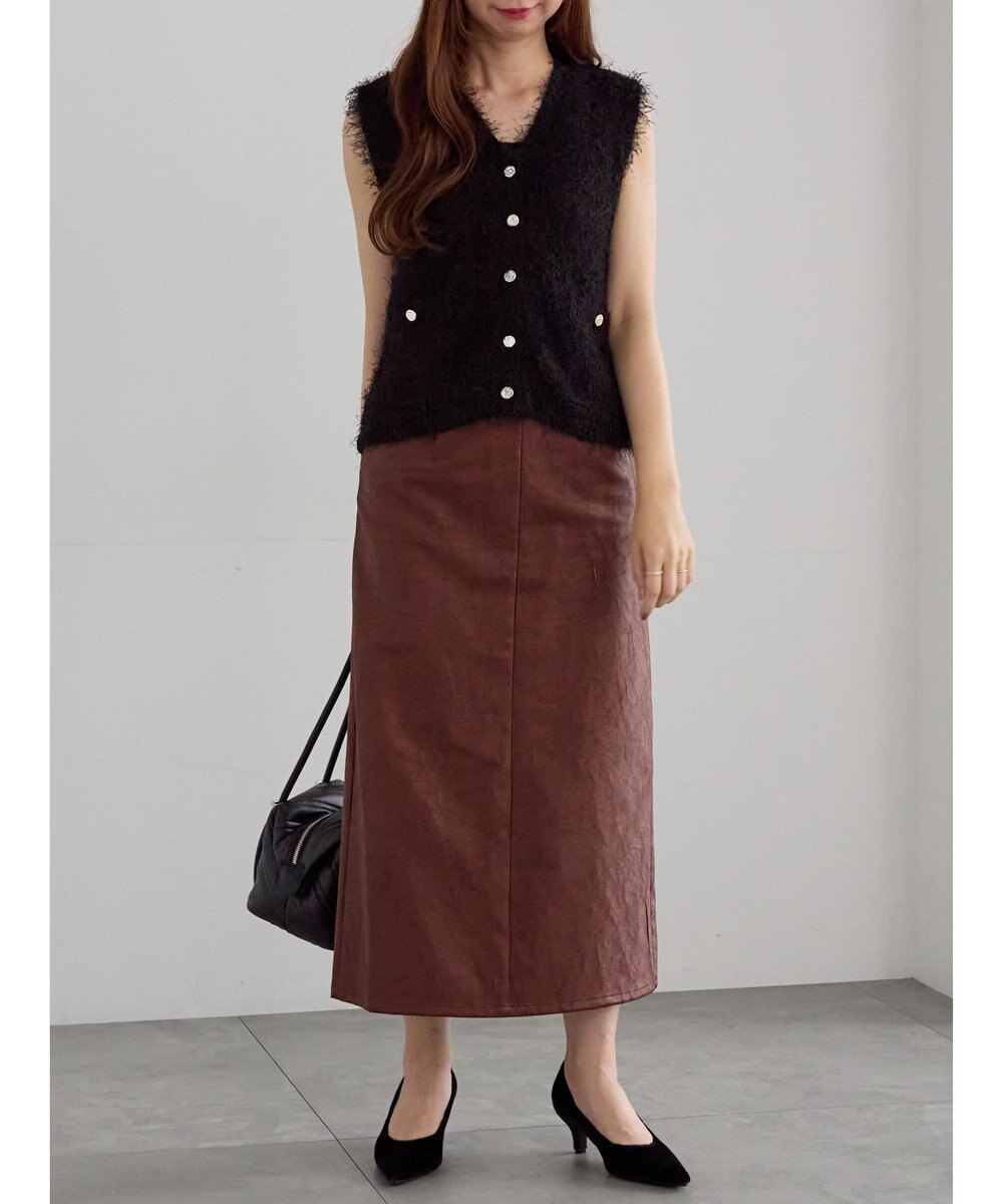 Te chichi クラックレザーライクナロースカート 