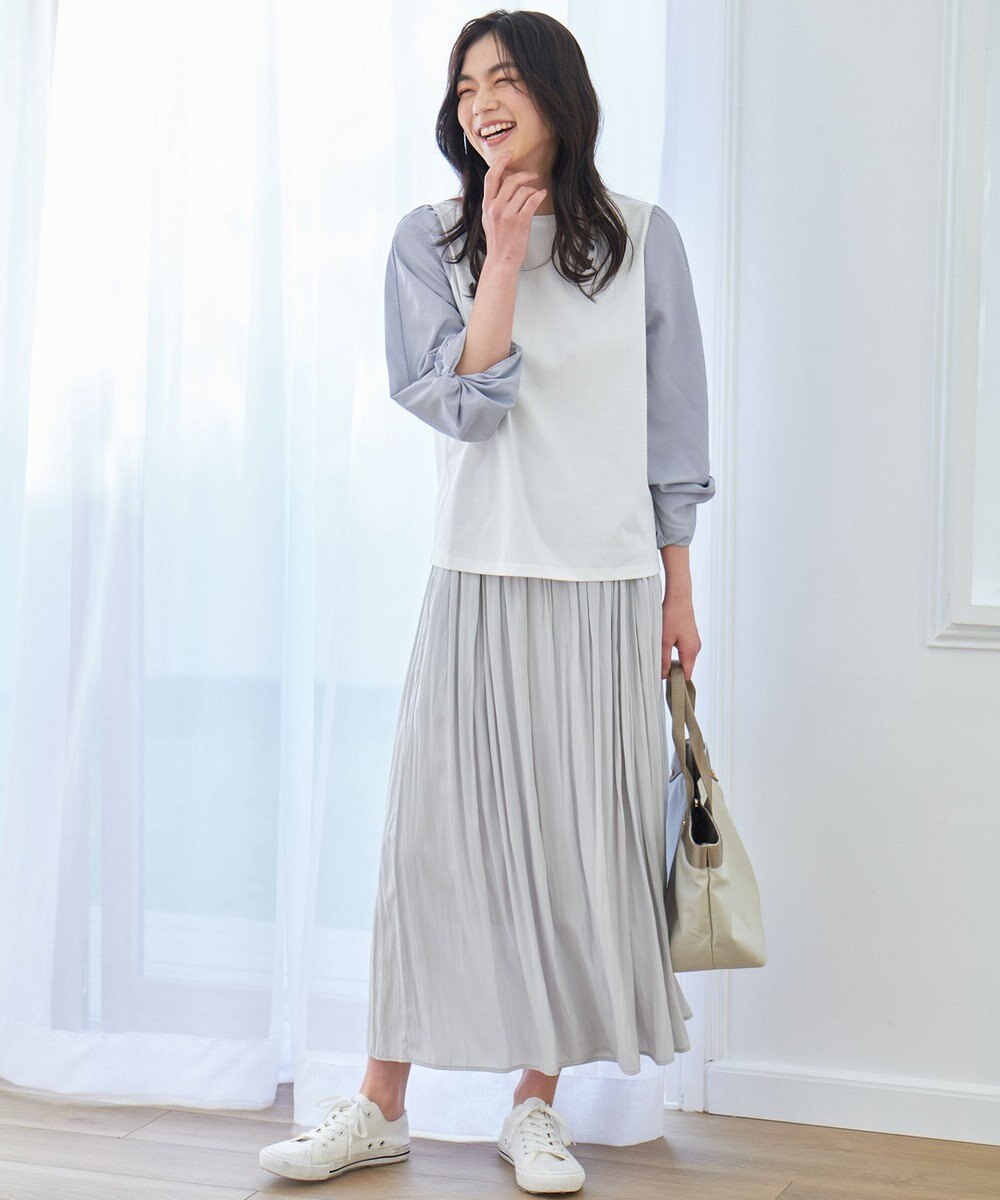 ANY 【洗濯機可/UVケア/アンチピリング】布帛ねじり袖コンビプルオーバー 