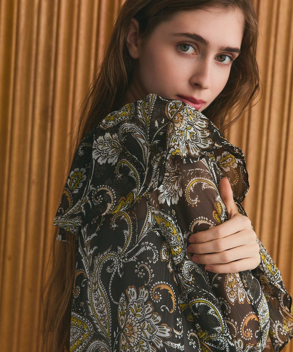 GRACE CONTINENTAL ラメストライププリントブラウス 