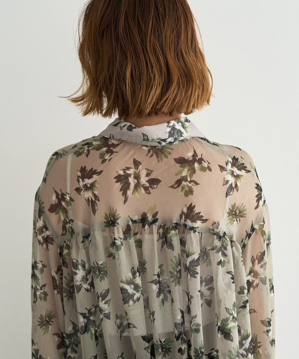 YECCA VECCA フラワー柄シアーロングシャツ 