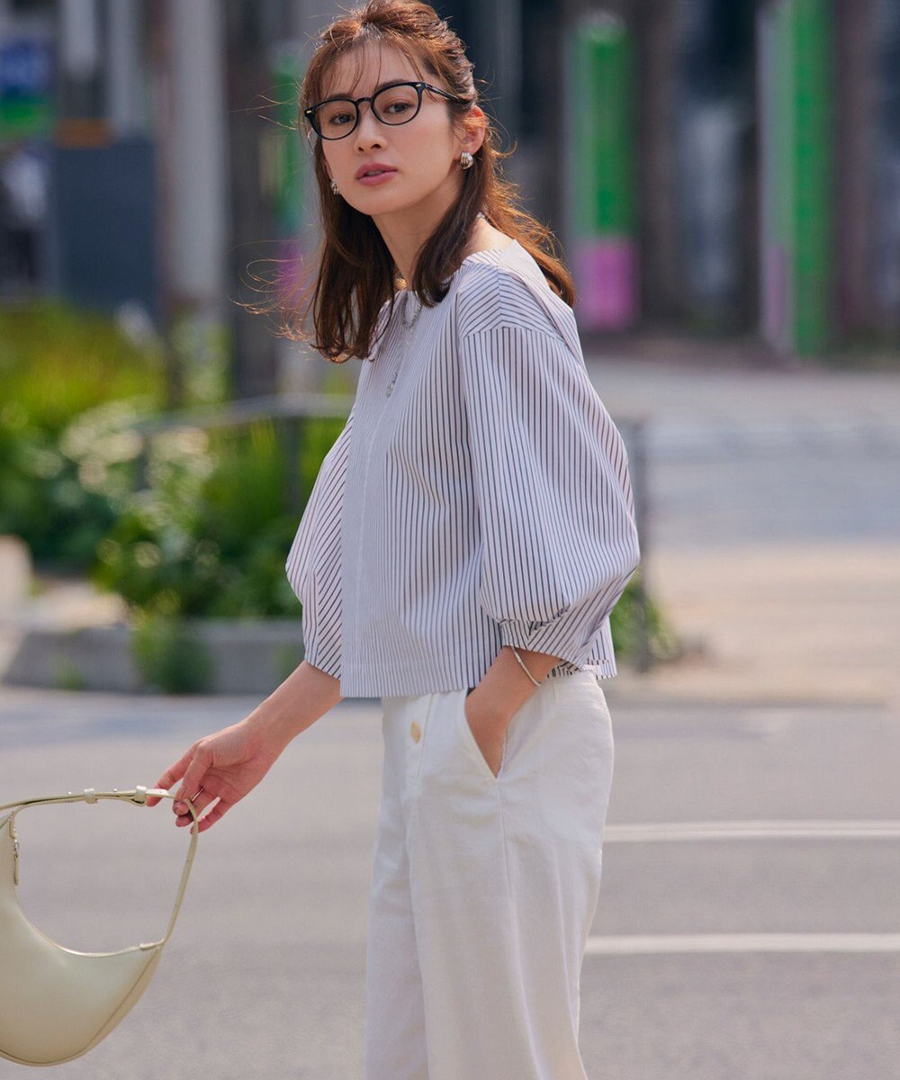 23区 L 【一部店舗限定/洗える】ハイカウントウェザーストレッチ ボートネック コンパクト ブラウス 