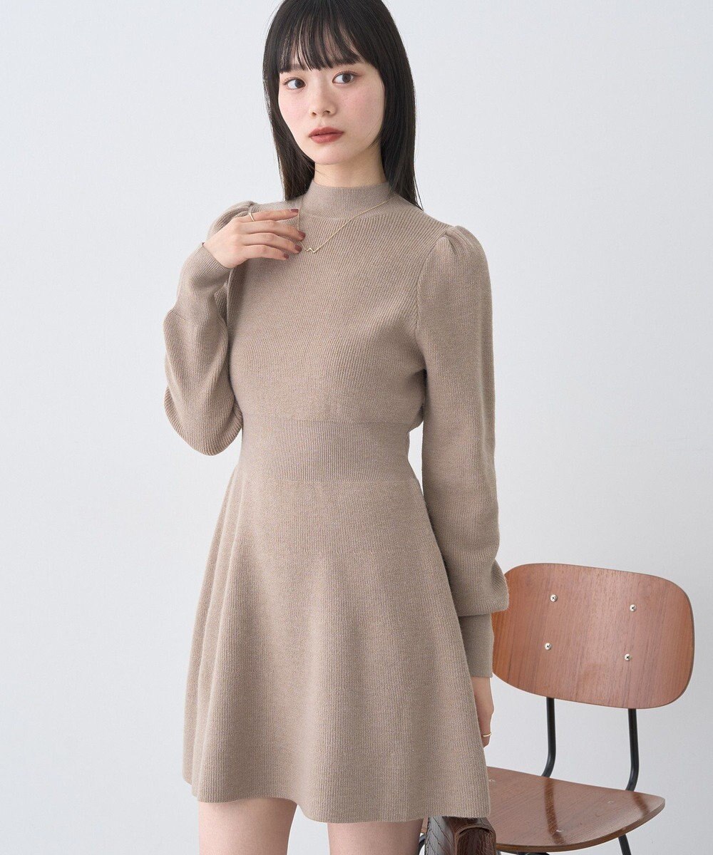 earth music&ecology ウエストリブフレアニットミニワンピース 