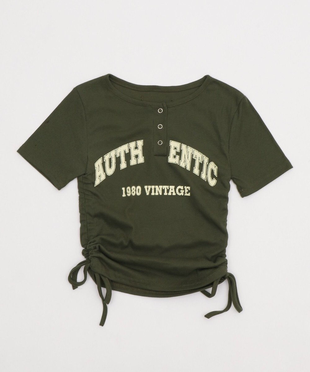 WEGO サイドギャザーヘンリーネックロゴT 