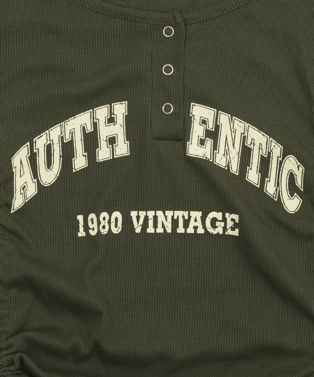 WEGO サイドギャザーヘンリーネックロゴT 