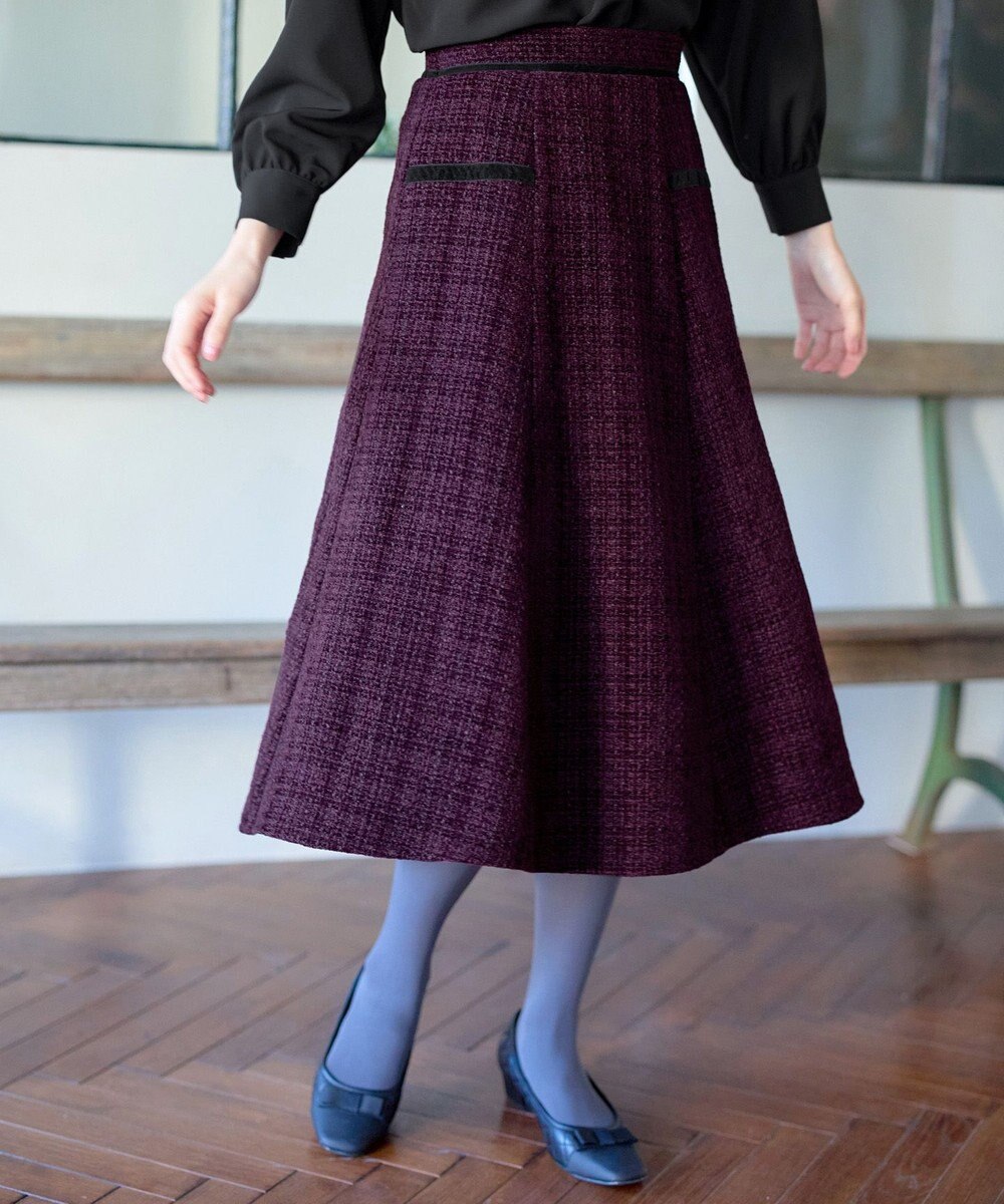 Tiaclasse L ベロアラインツイードスカート 